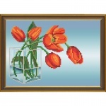 Рисунок из ткани для вышивания бисером "Красные тюльпаны"