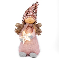 Новогодняя мягкая игрушка Novogod'ko "Девочка Ангел" в розовом, 40см