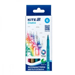 Фломастеры-кисточки 6 цветов Kite Creative K-1149 метализированные