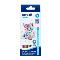Фломастеры 6 цветов Kite Creative K-1148 с  блестками пастель