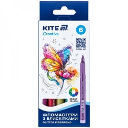 Фломастеры 6 цветов Kite Creative K-1147 с  блестками