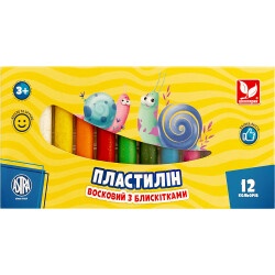 Пластилин круглый восковой с блестками 12 цветов