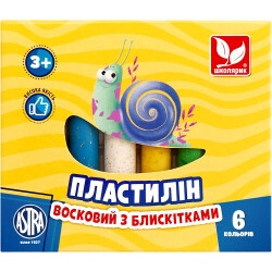 Пластилин круглый восковой с блестками 6 цветов