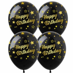 Шарики 12" Happy Birthday Золотые звезды ЦЕНА ЗА УП. 50ШТ