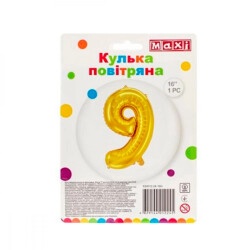 Шар фольга Цифра -9 MX634019.24-16 (40,64см) золото